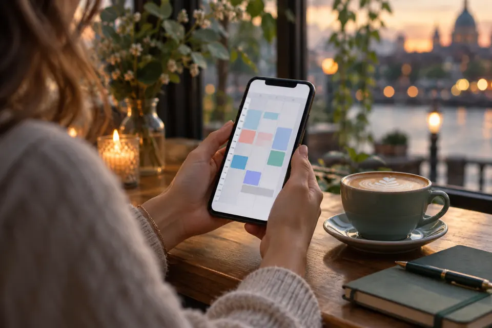 スマートフォンでスケジュールを確認する女性の手元